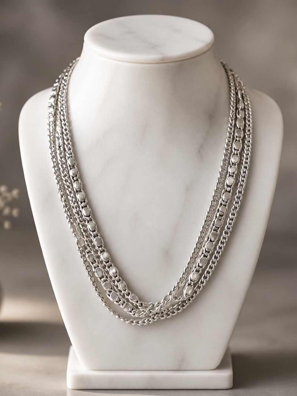 Multi-Chain Silver Layered Necklace - Women Jewelry
